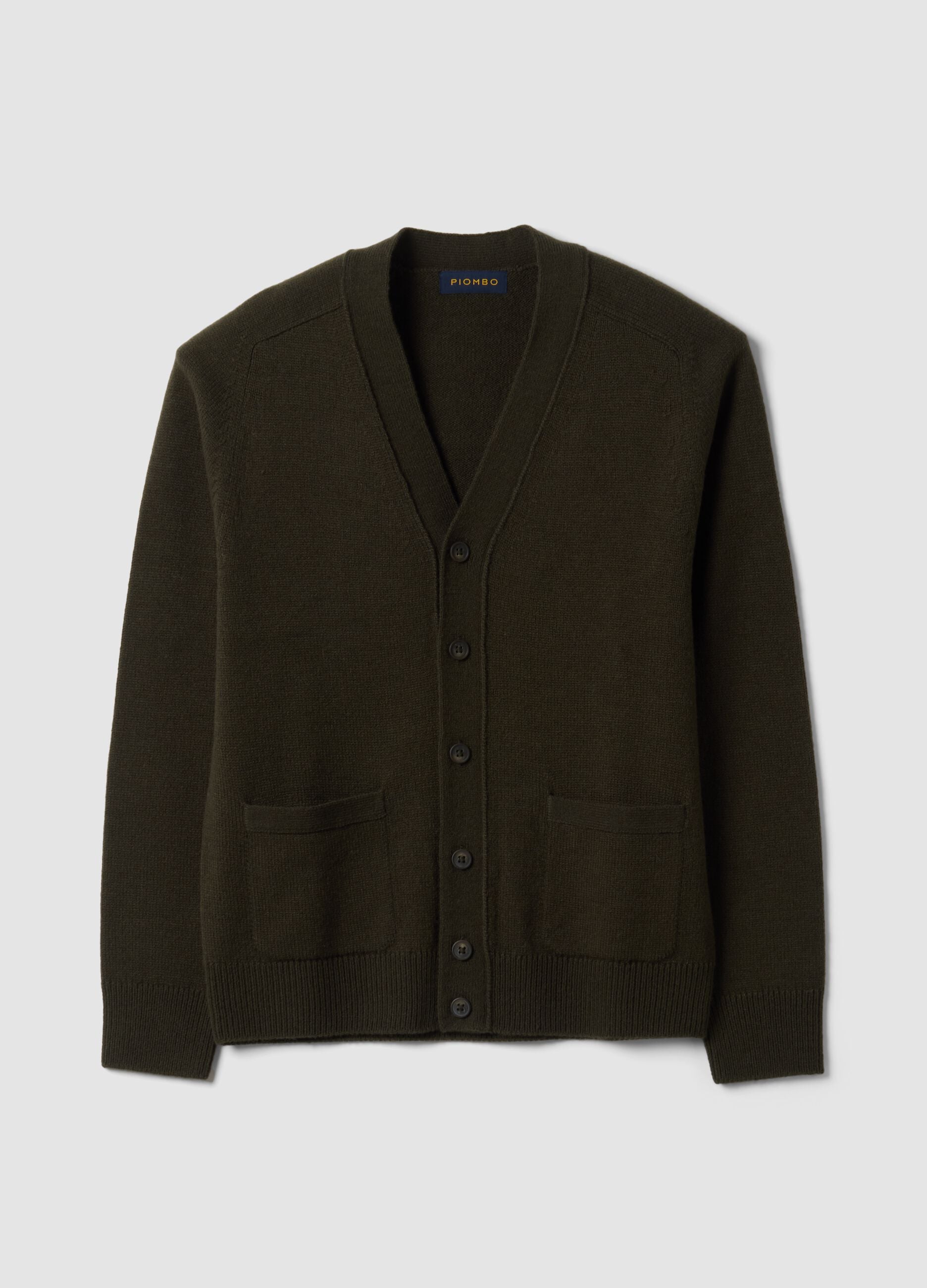 Green wool-blend cardigan with deep V-neck