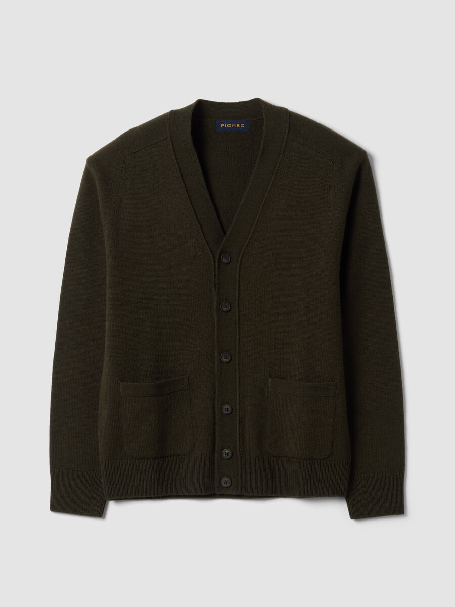 Cardigan verde in misto lana con scollo profondo a V_0