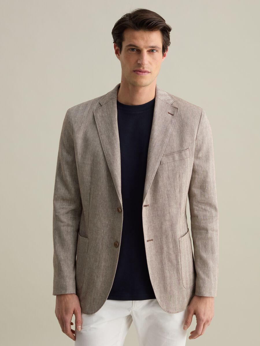 Herringbone blazer in linen and cotton_0