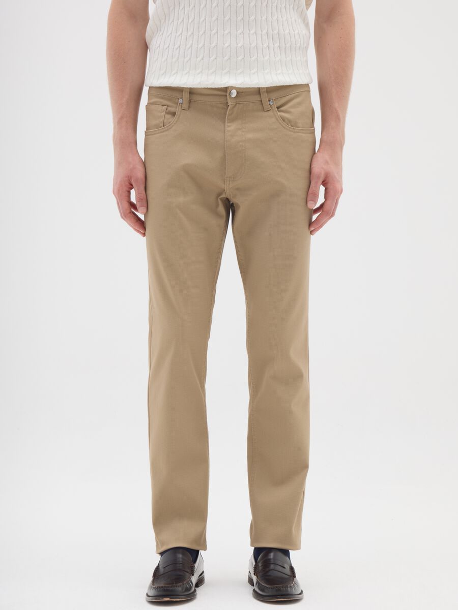 Pantaloni beige slim fit in misto cotone_1
