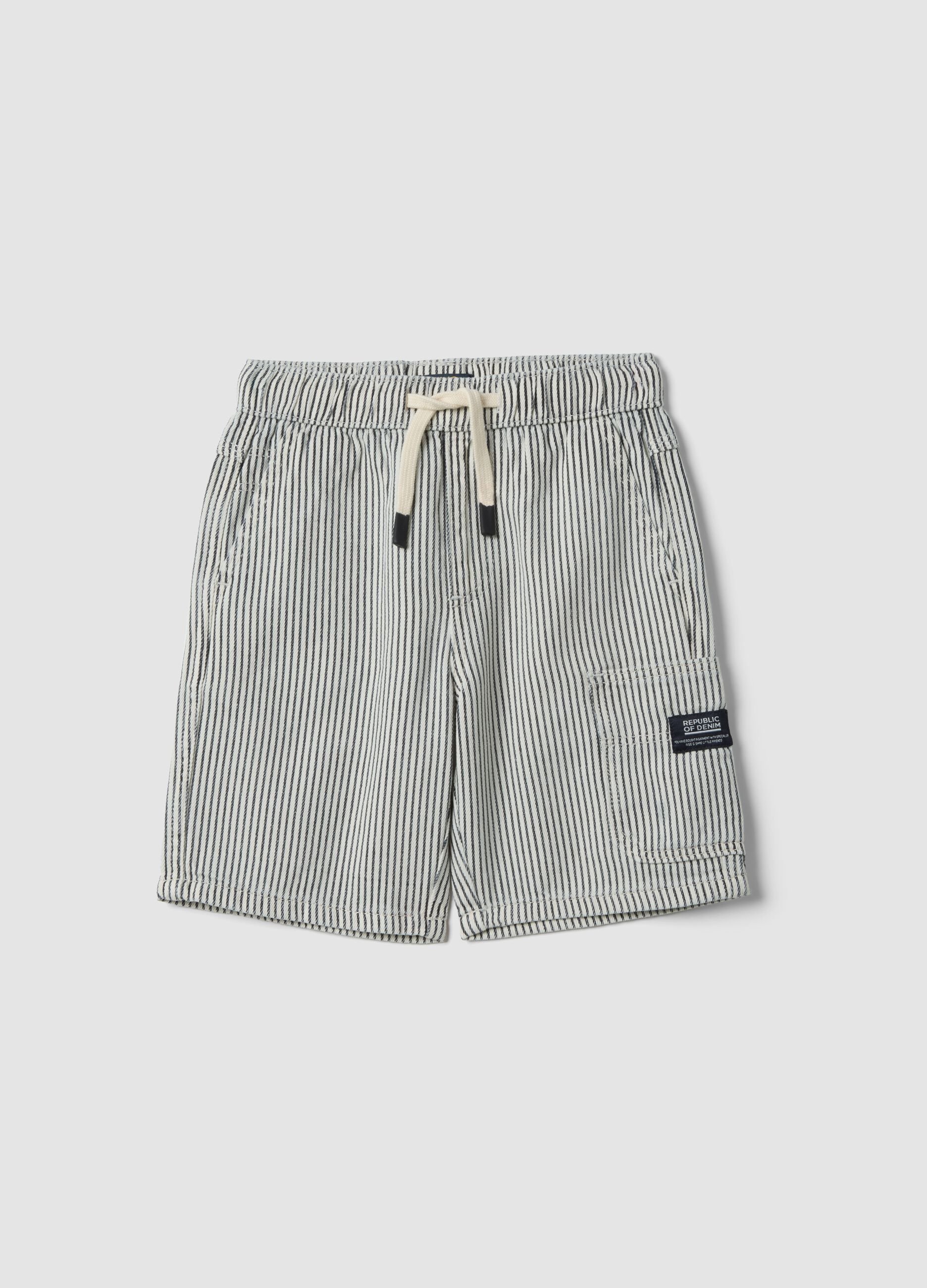 Boys&rsquo; regular-fit pure cotton multicolour striped cargo shorts