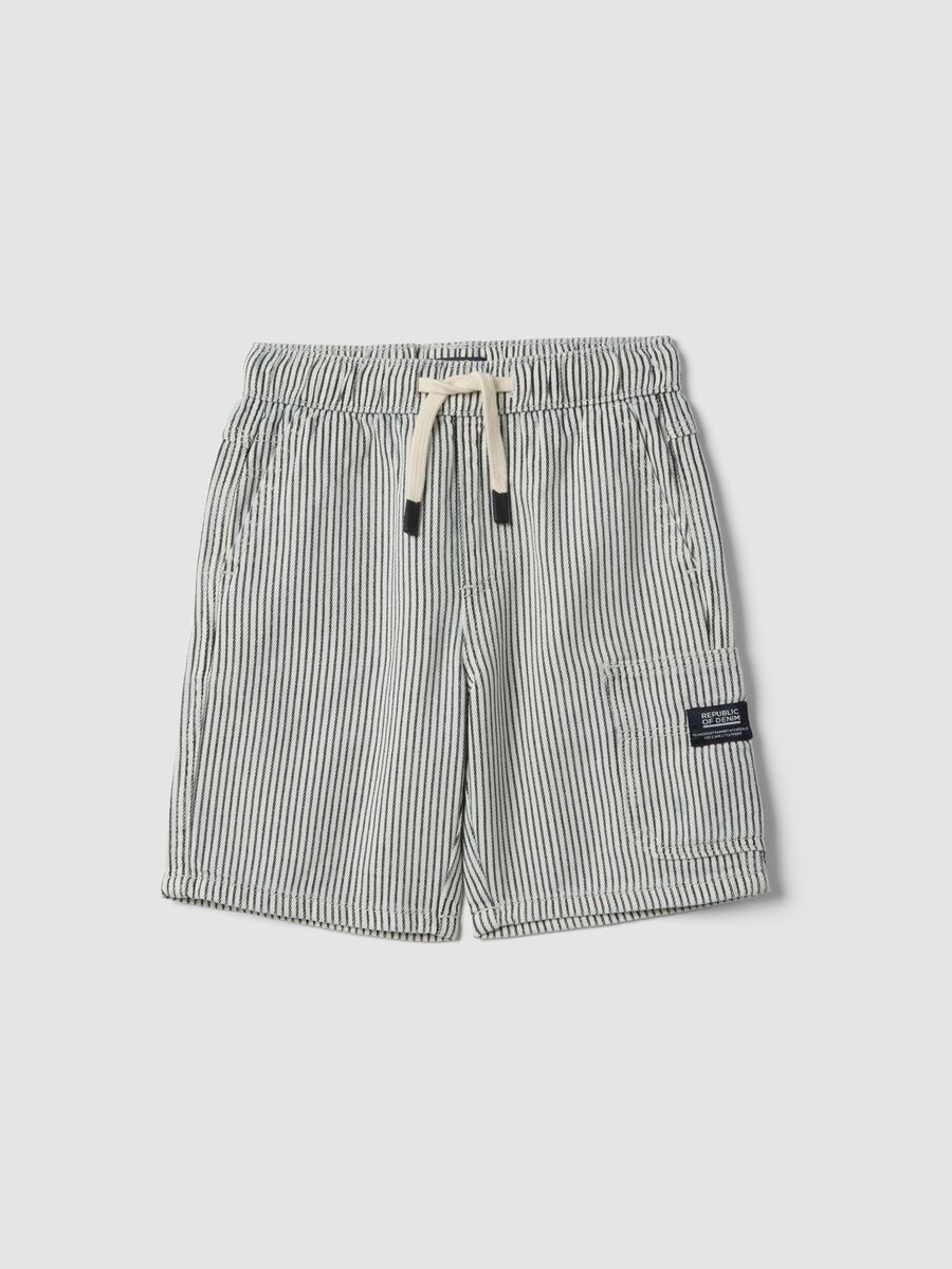 Boys&rsquo; regular-fit pure cotton multicolour striped cargo shorts_0
