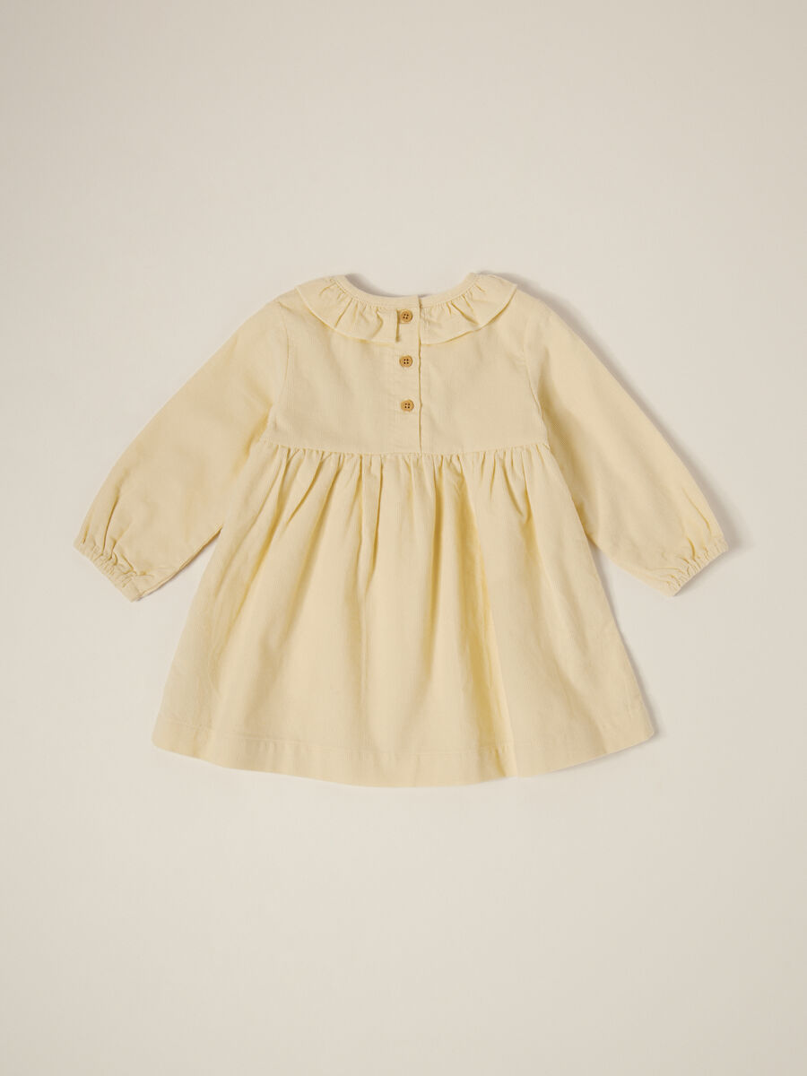 Beige corduroy dress with floral embroidery_1