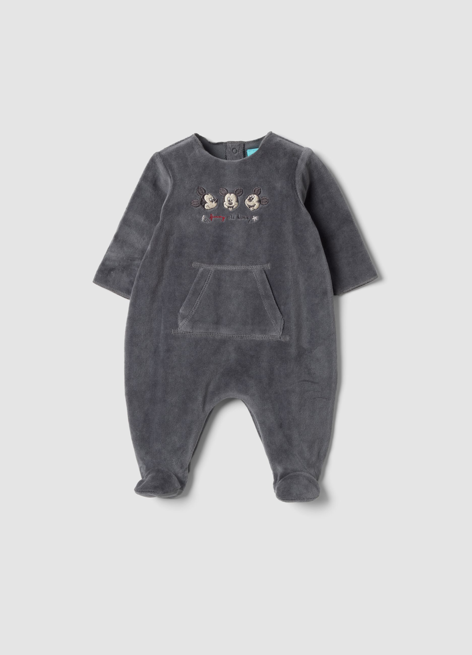 Tutina grigia con piedi in misto cotone organico con stampa Mickey