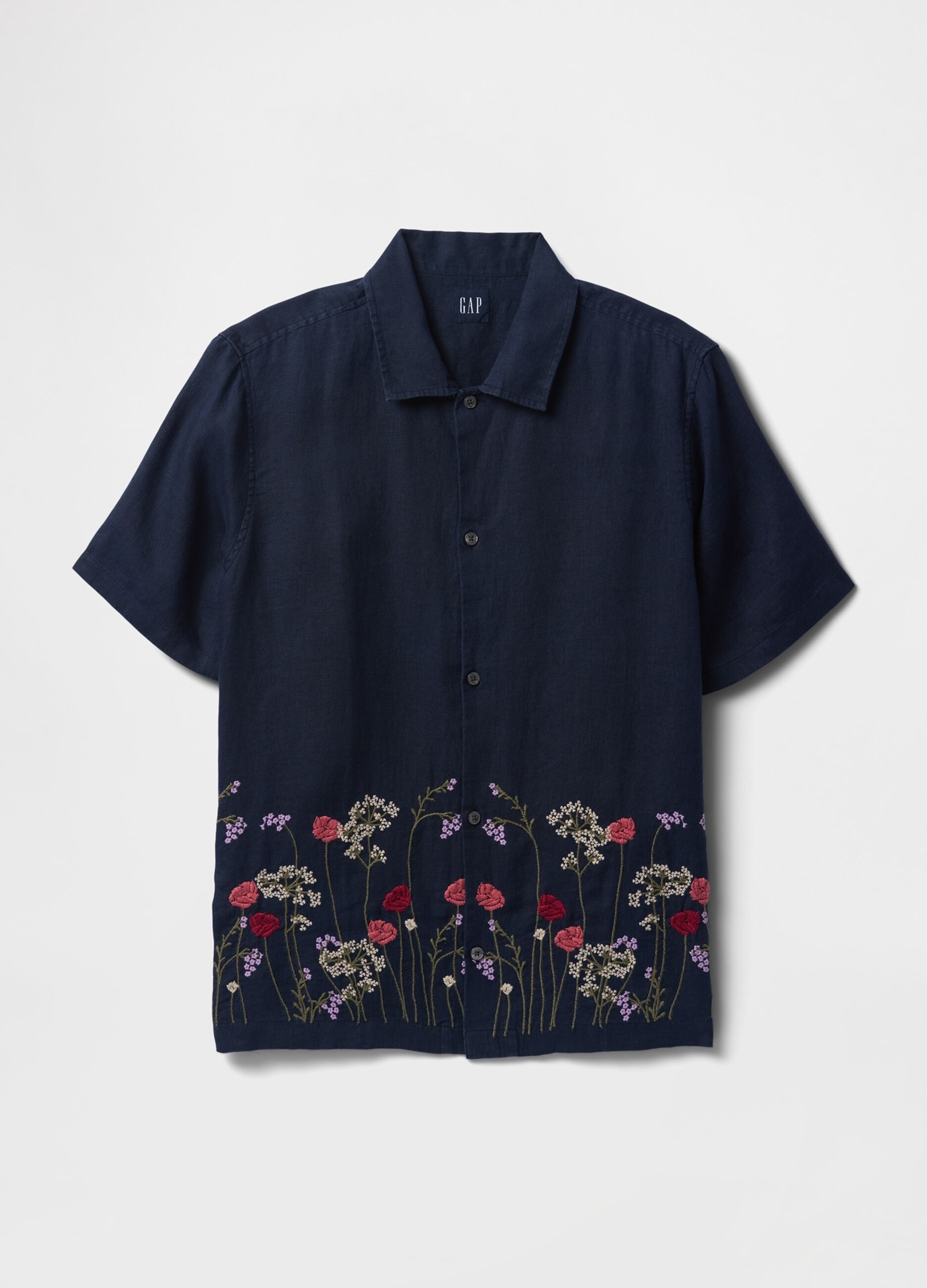 Blue Shirt with Floral Embroidery