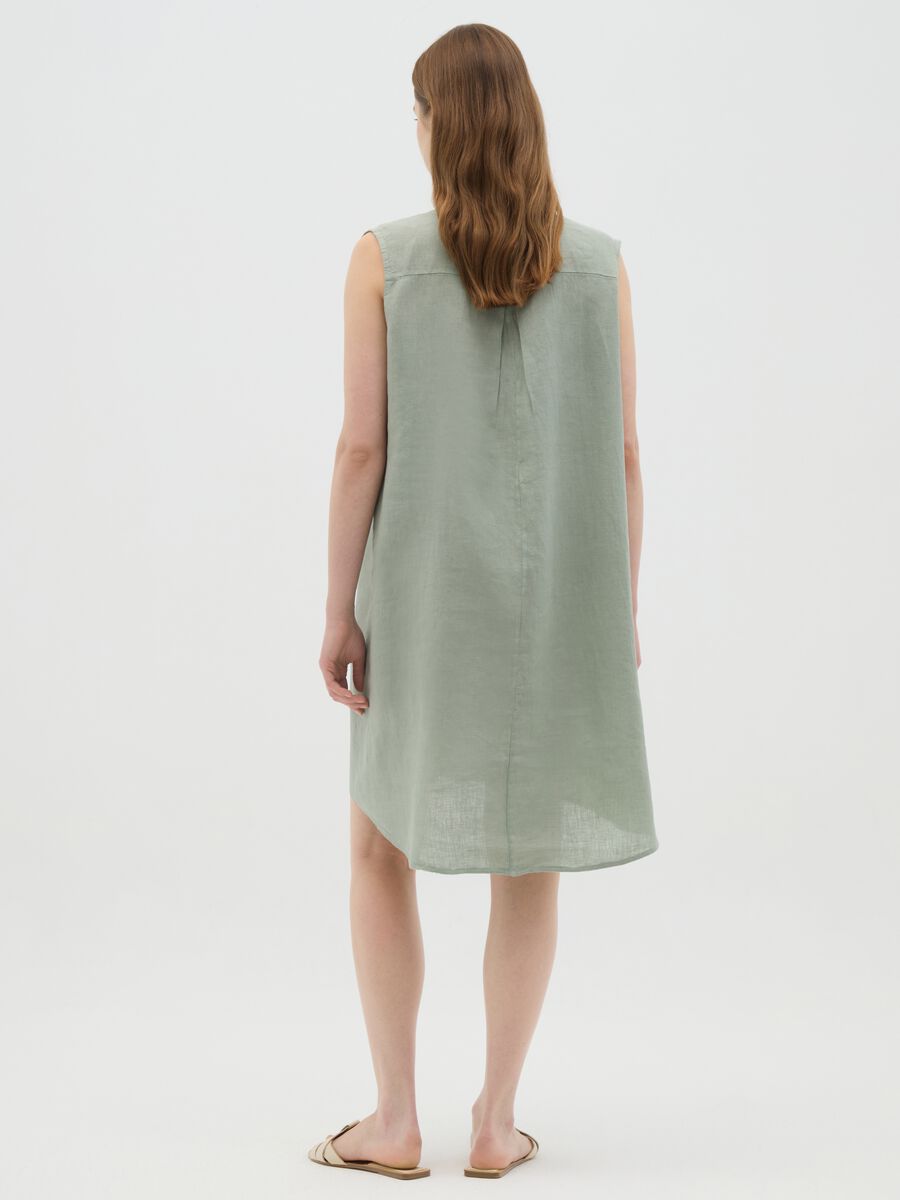 Women's Dress in Pure Green Linen Regular Fit_3