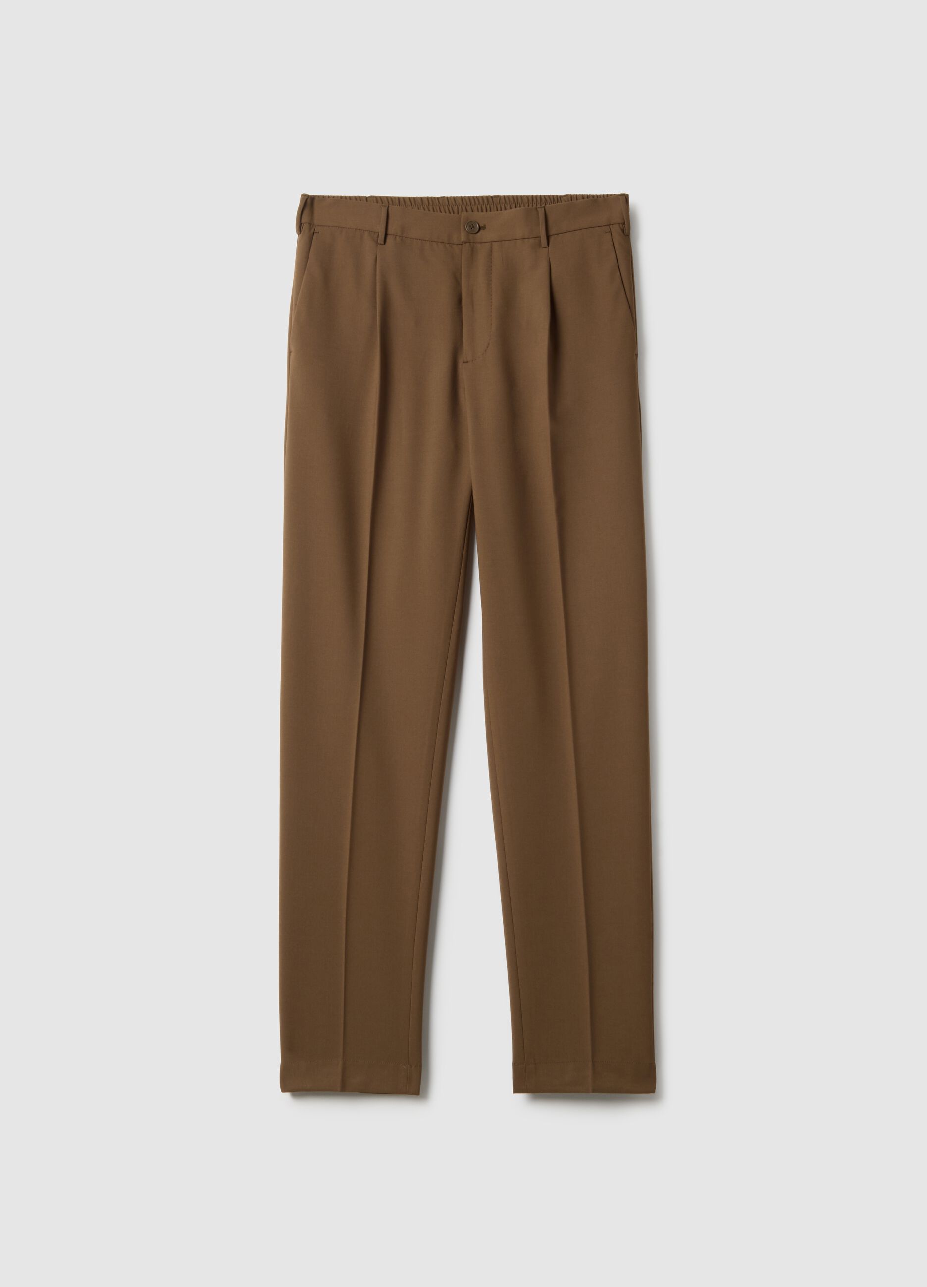 Brown slim fit elegant trousers with elastic waistband