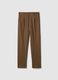 Brown slim fit elegant trousers with elastic waistband_0