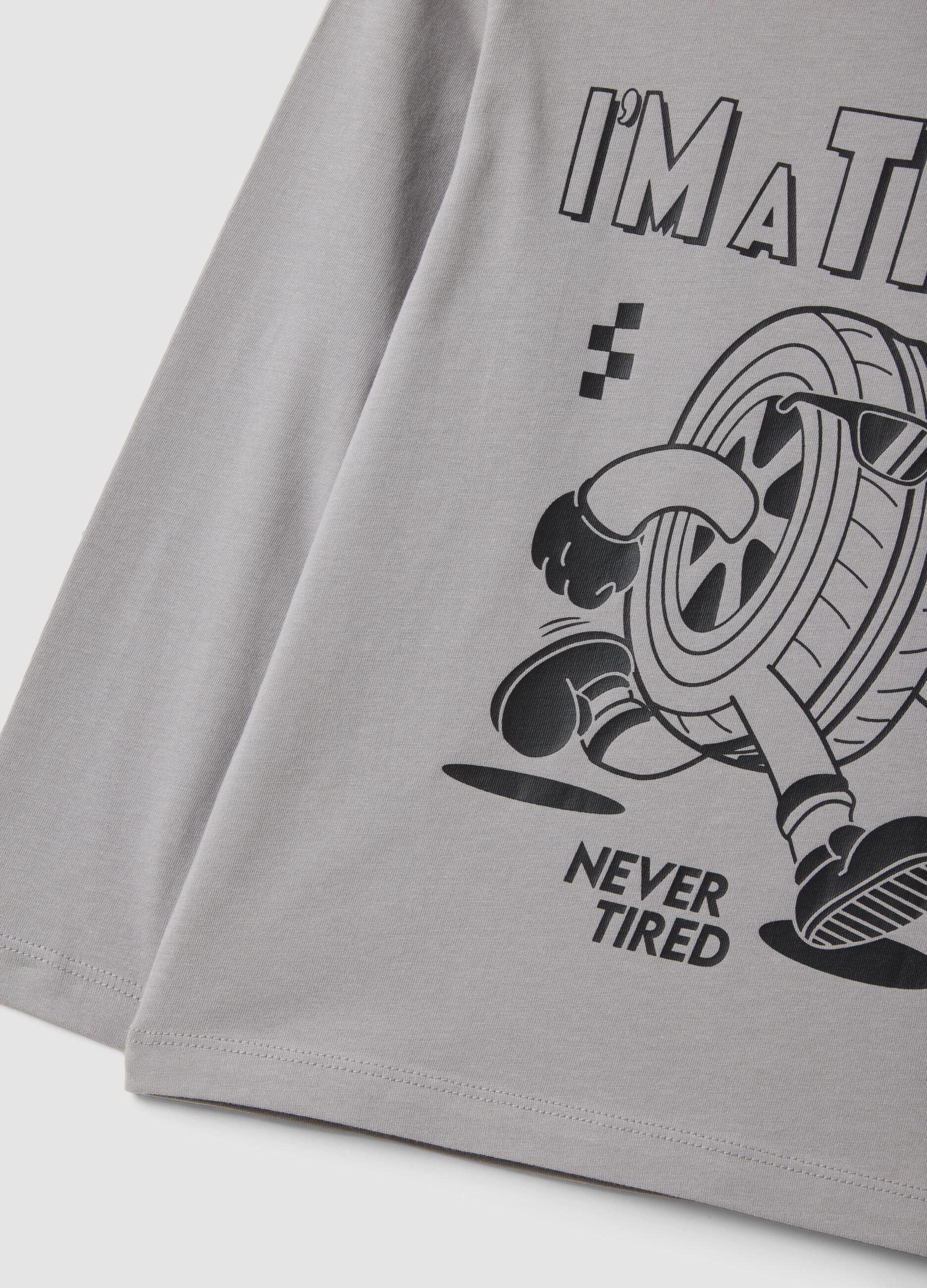 Grey oversized T-shirt in pure organic cotton with racing print for boys