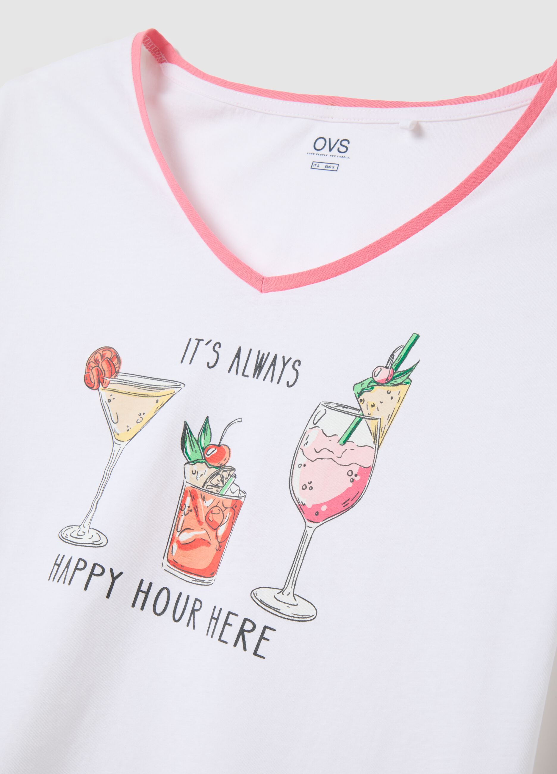 Women's White Pure Cotton Regular Fit Pyjama with Cocktail Print