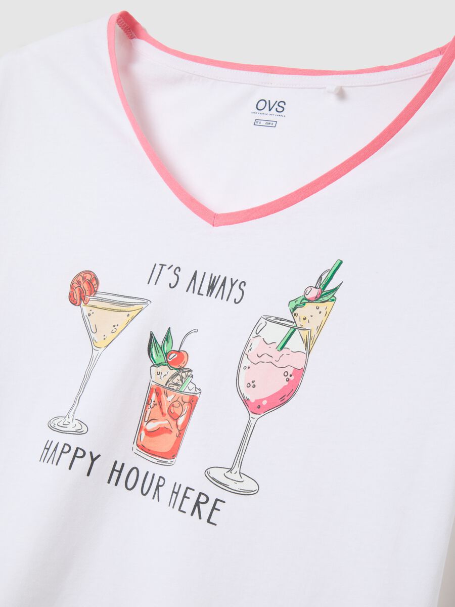 Women's White Pure Cotton Regular Fit Pyjama with Cocktail Print_1