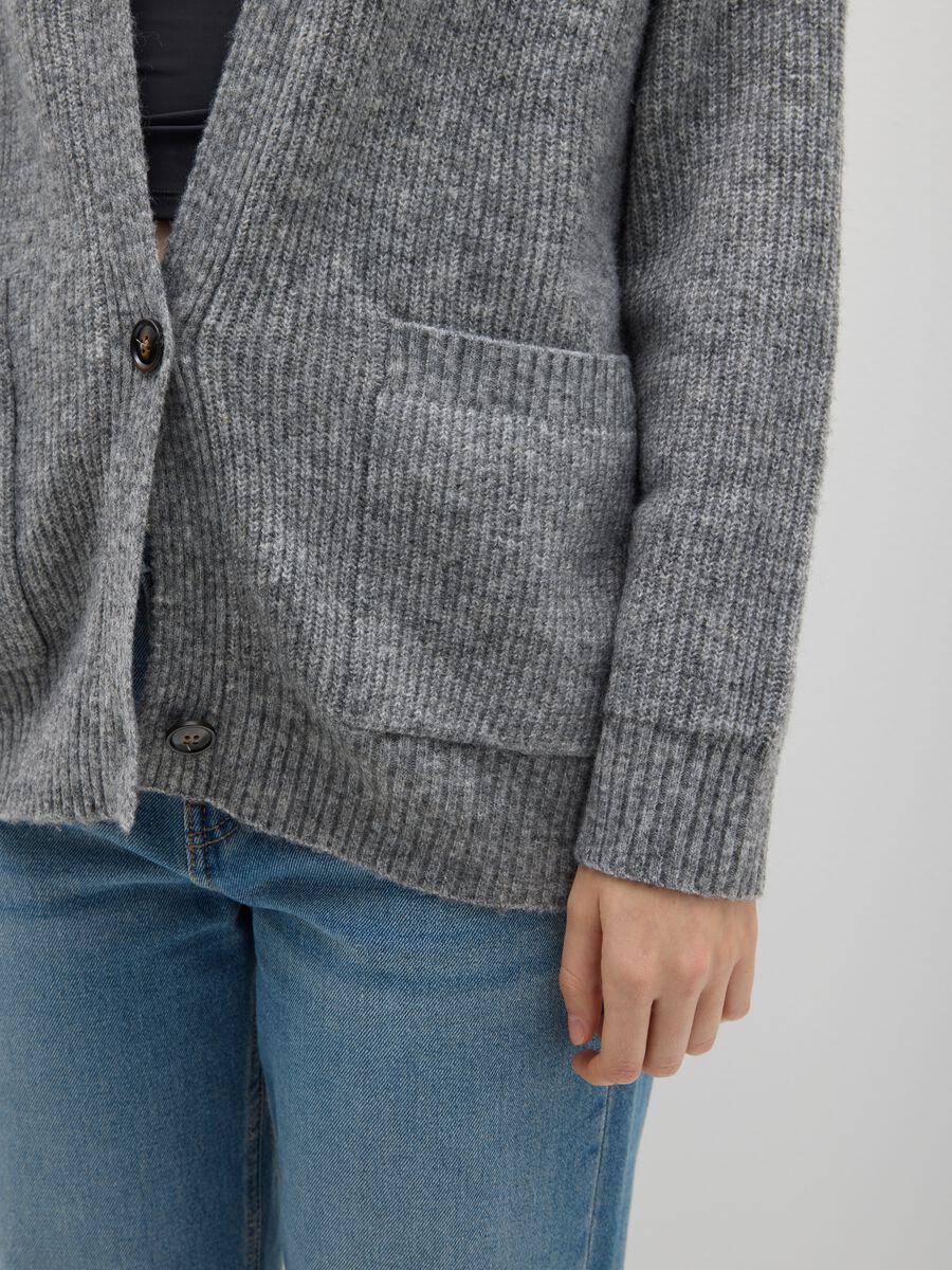 Grey Stretch Fabric Cardigan with Oversized Fit_3