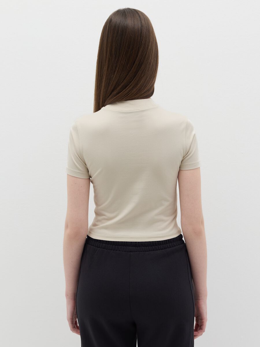 Stretch cotton T-shirt with mock neck_3