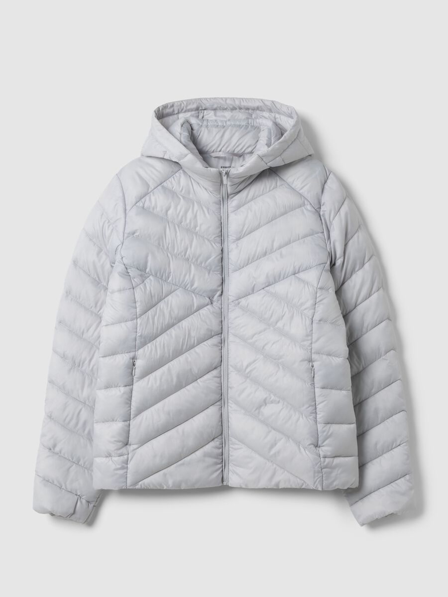 Grey padded regular fit jacket with hood_4