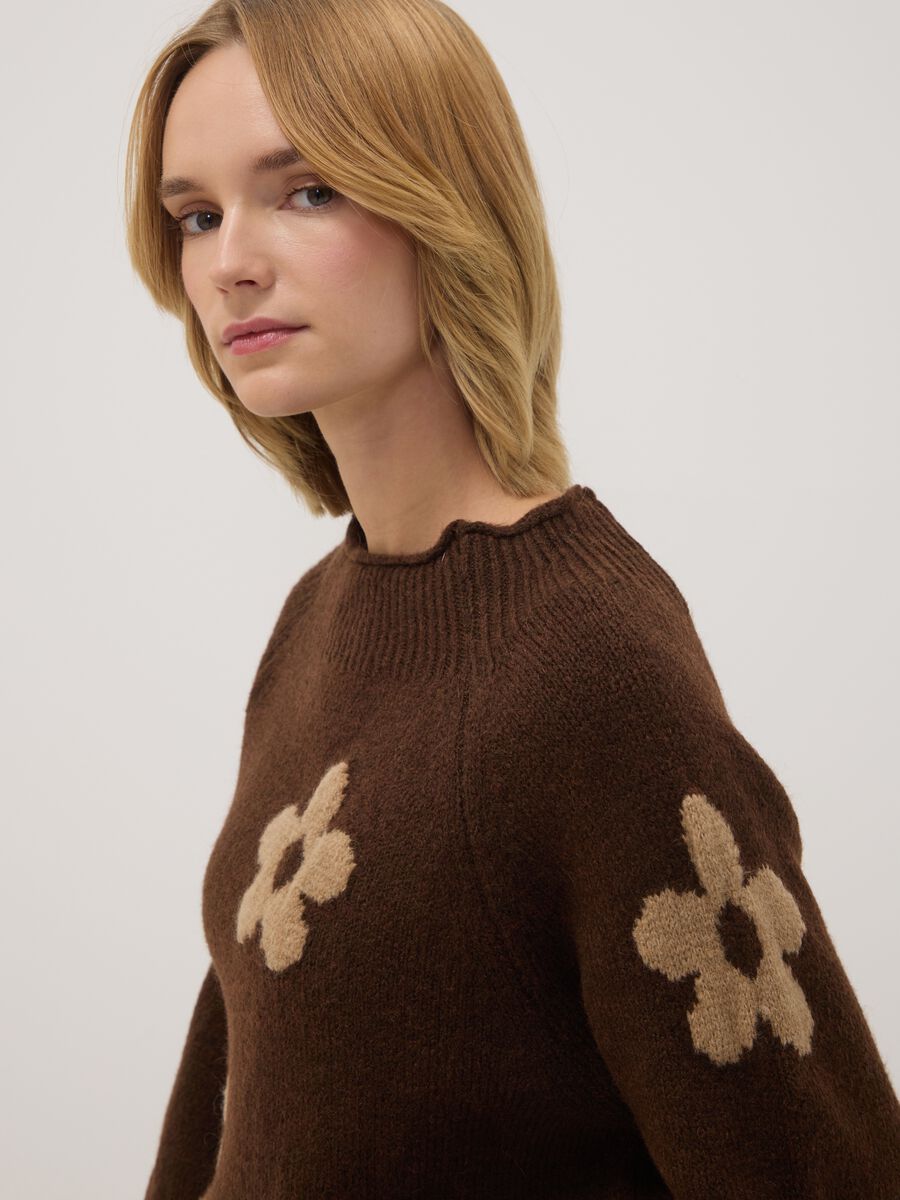Brown and orange wool-blend floral jumper_1