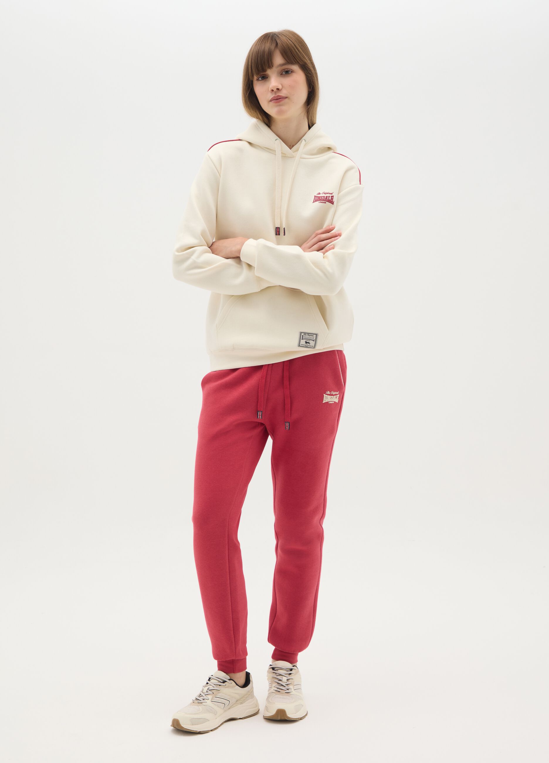 Beige cotton blend hoodie