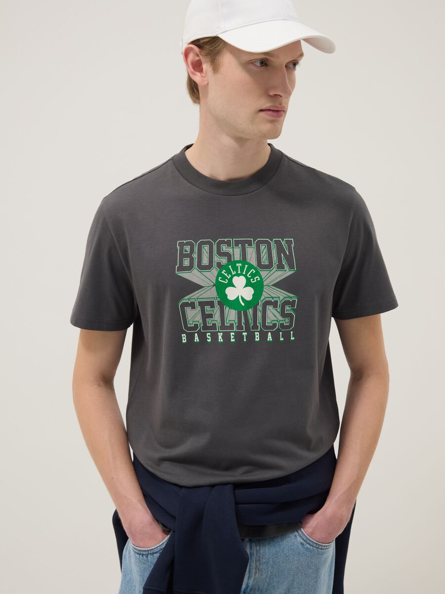Grey pure cotton T-shirt regular fit with Boston Celtics print_0