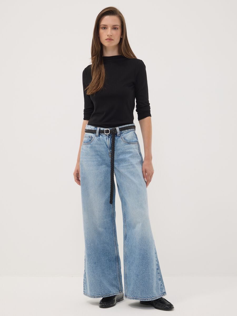 Jeans azzurri in puro cotone super wide leg_0