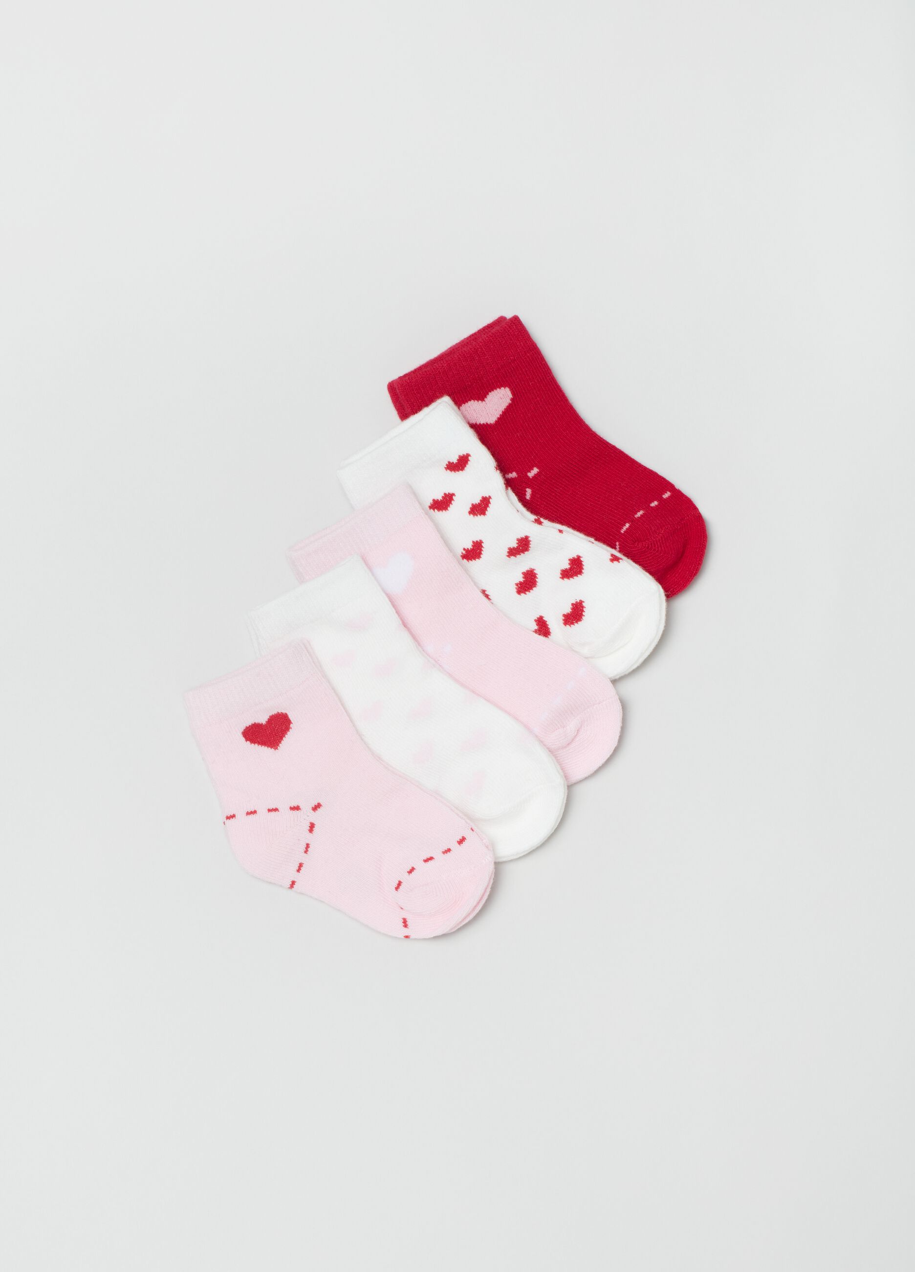 Five-pack short socks with heart pattern