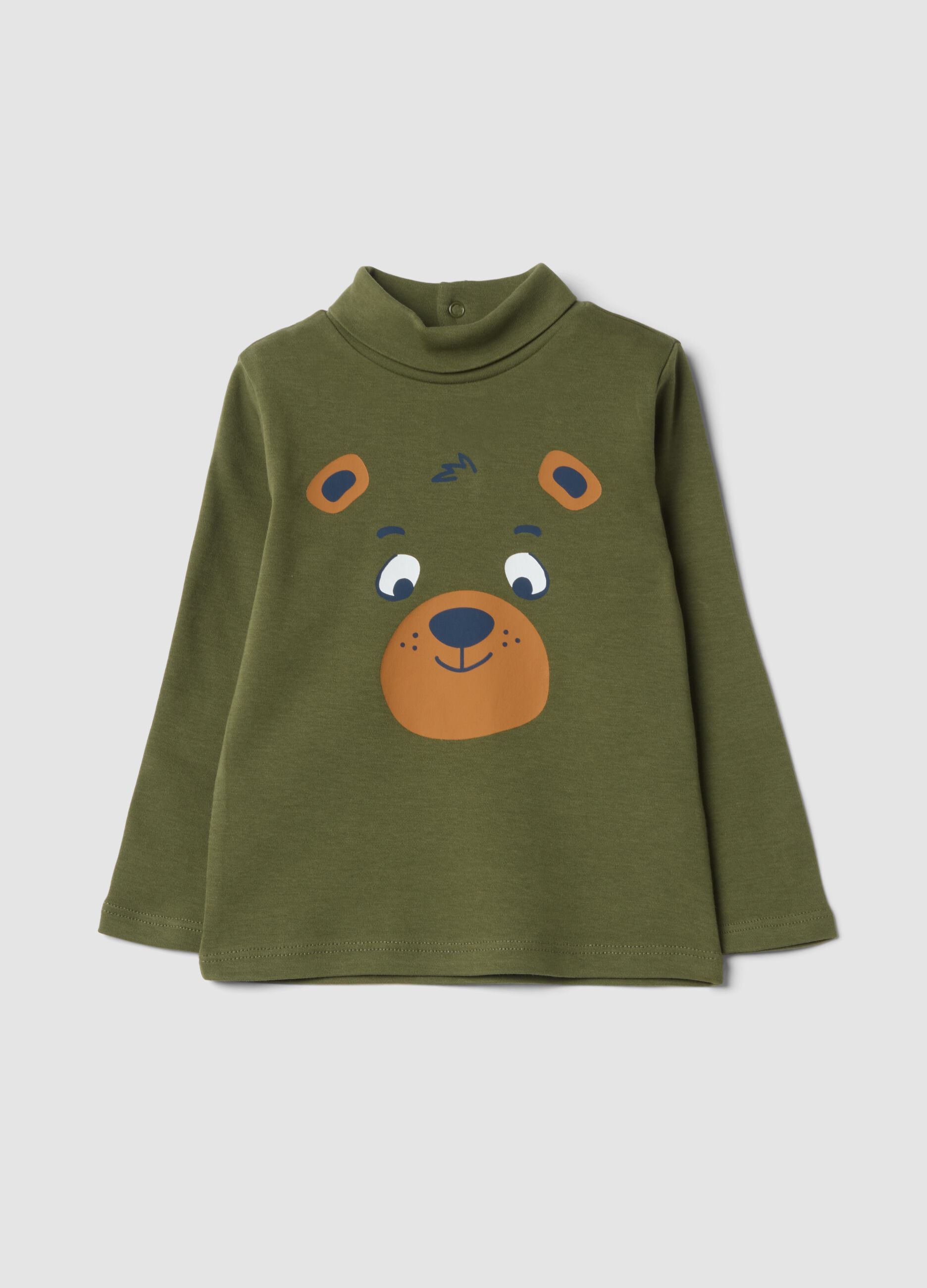 Maglia verde muschio dolcevita in puro cotone organico