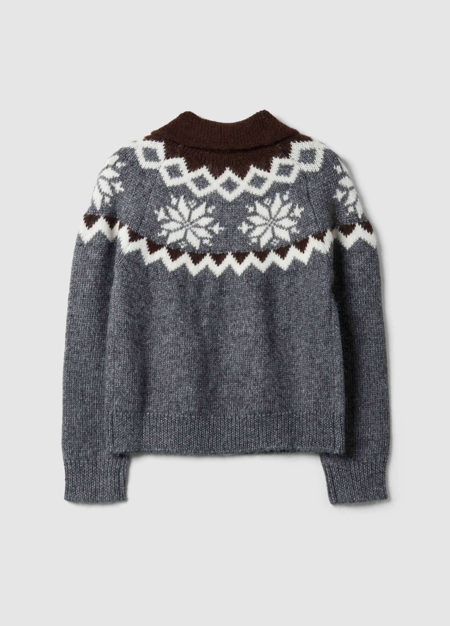 Grey jacquard cardigan with collar and zip, regular fit