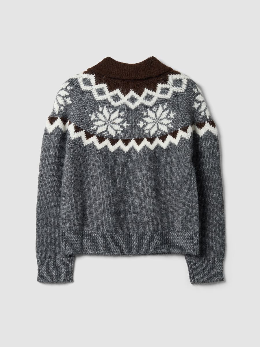 Cardigan grigio jacquard con colletto e zip regular fit_2