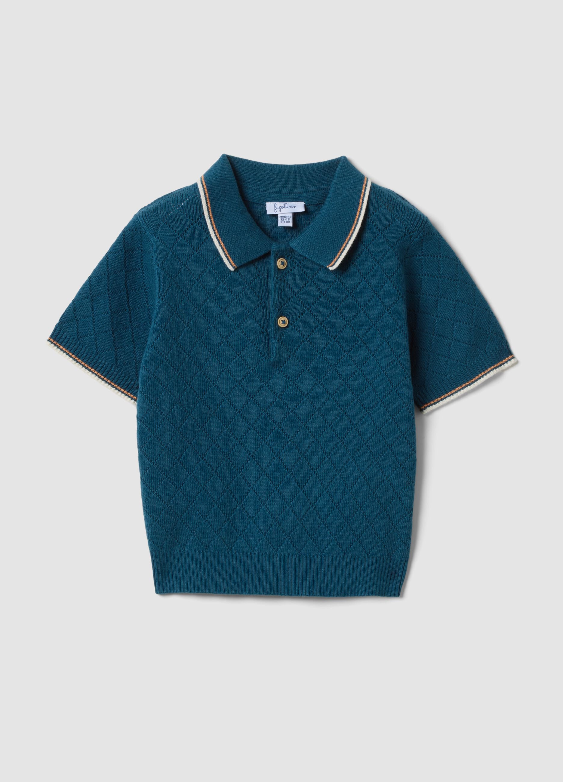 Blue short-sleeved polo shirt in pure cotton