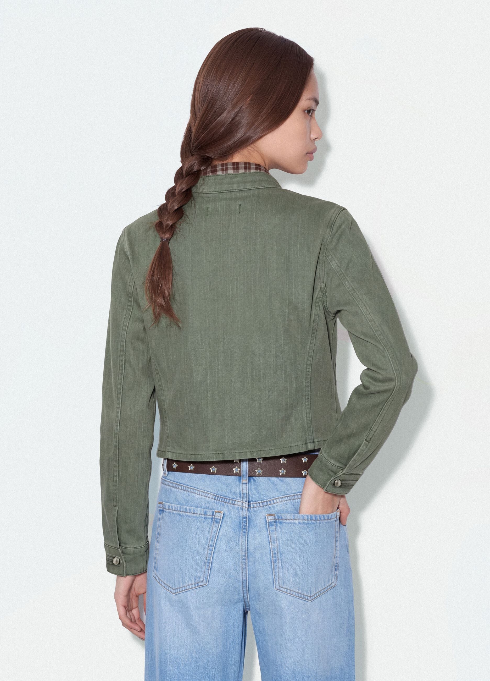 Giacca verde in puro cotone con bottoni nascosti slim fit