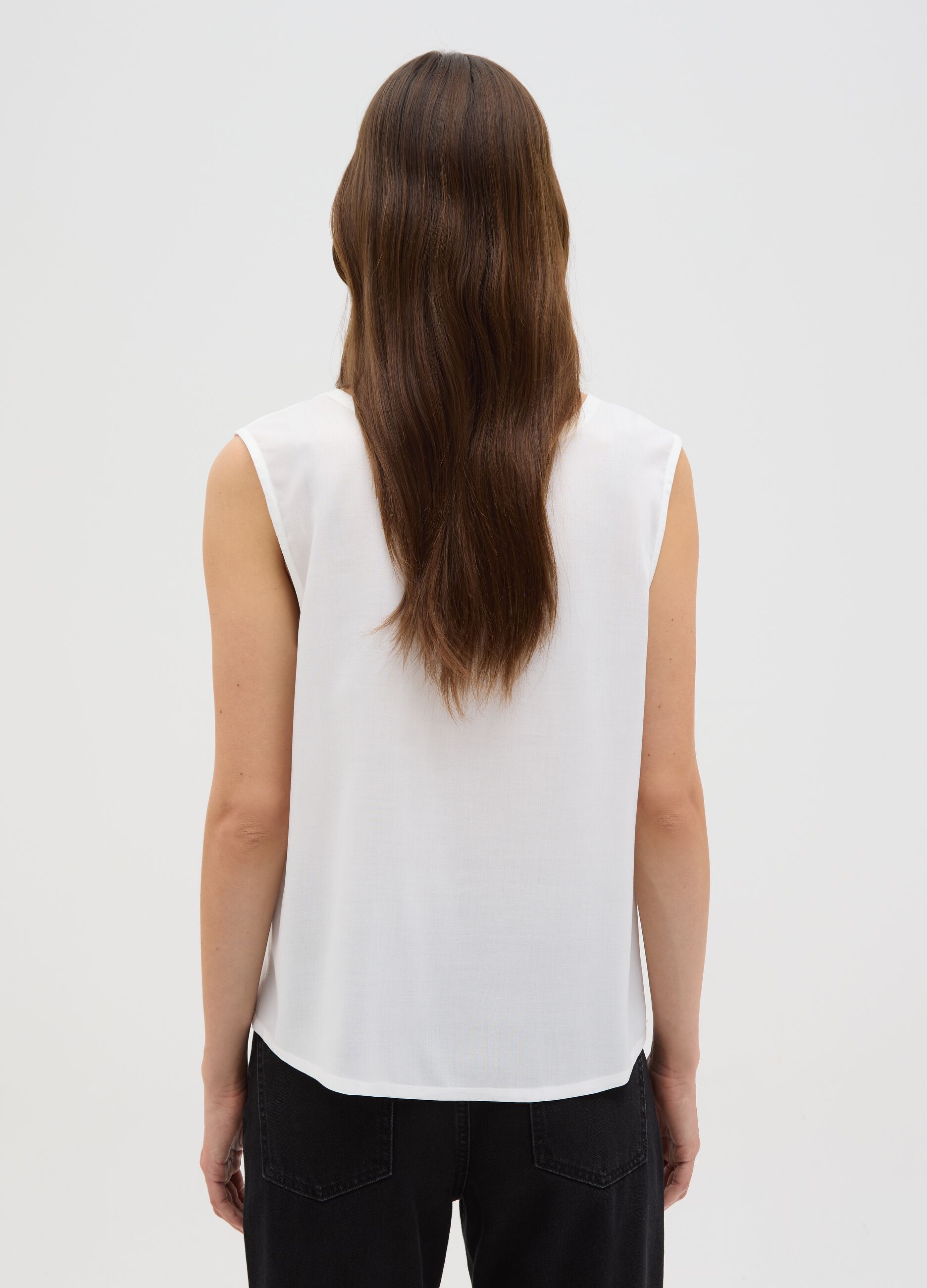 Women's Sleeveless White Viscose T-Shirt, Regular Fit