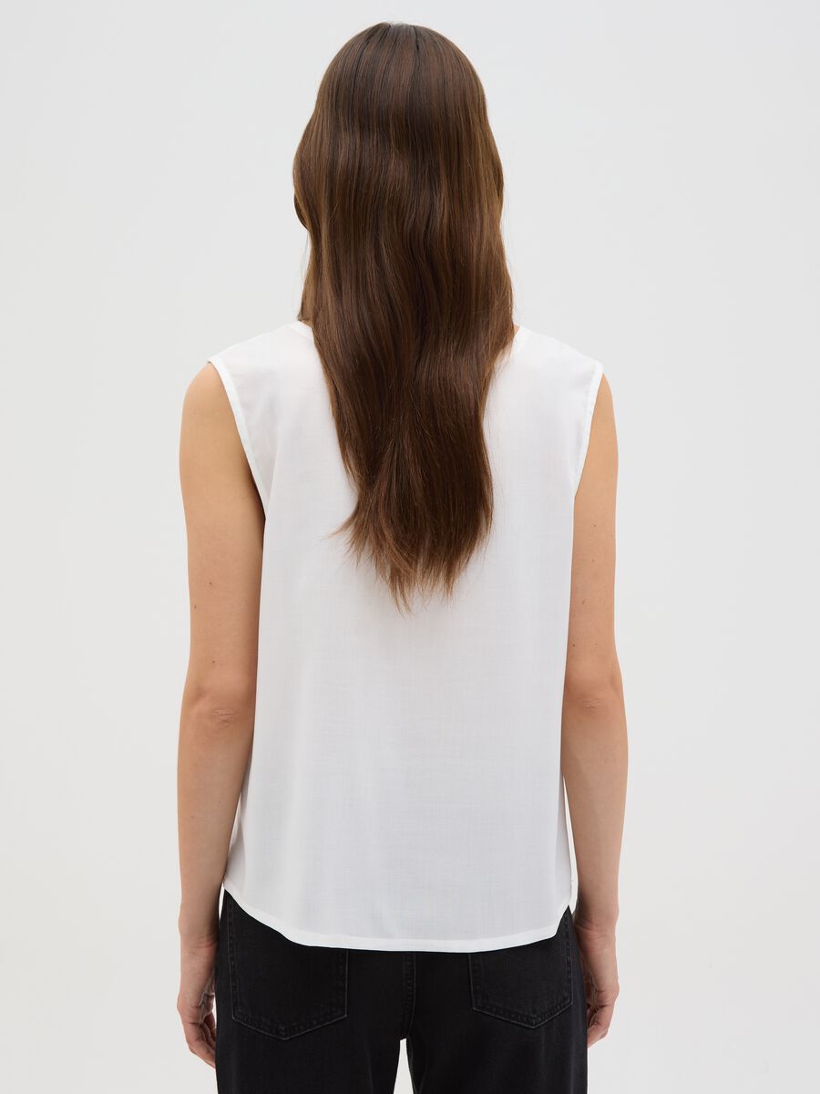 Women's Sleeveless White Viscose T-Shirt, Regular Fit_3