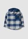 Blue check oversized cotton hooded shirt for baby boy_0