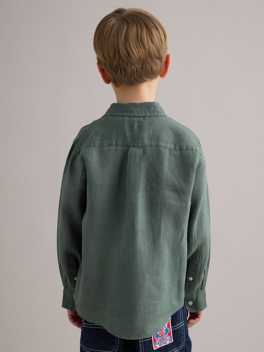 Camicia in puro lino verde oversize fit da bambino_2