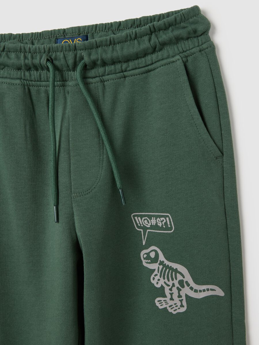 Green cotton trousers with dinosaur print_2