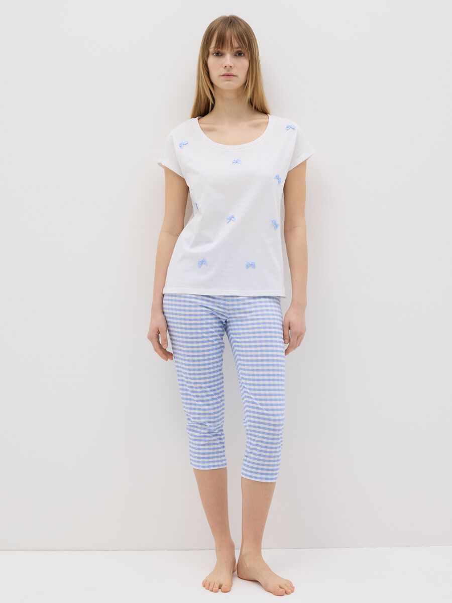 Capri pyjama trousers in white and light blue gingham_0