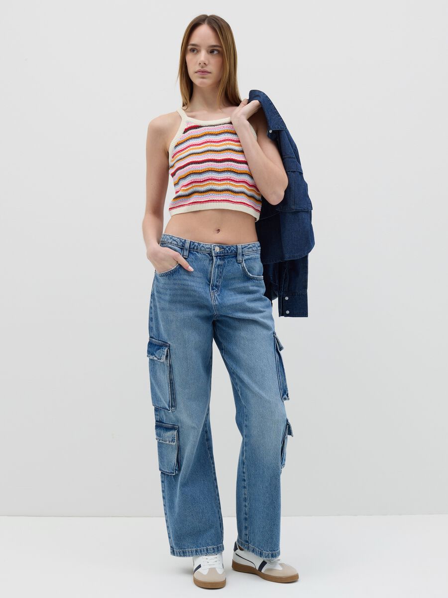 Striped multicolour cotton crop top by B.Angel_0