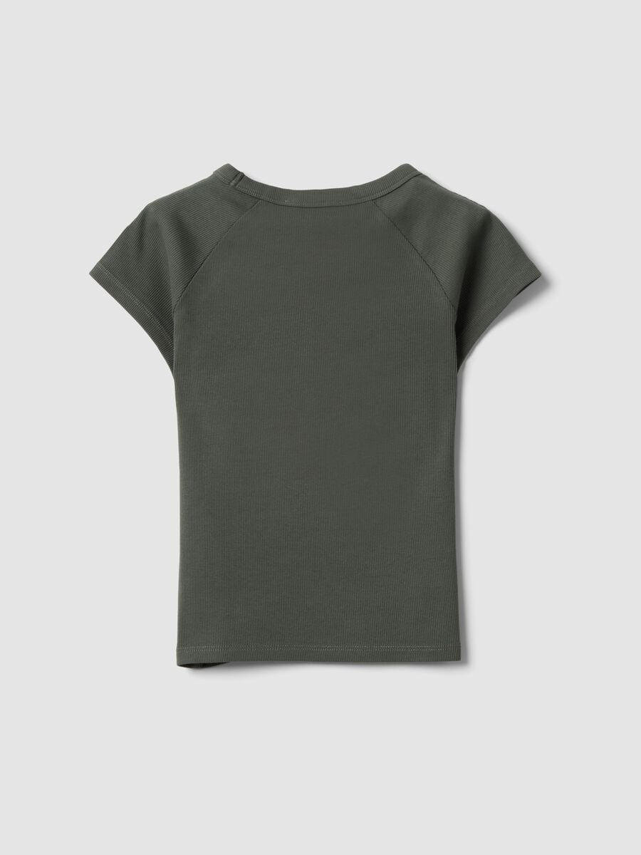 Green fitted ribbed stretch-cotton T-shirt with studs_1