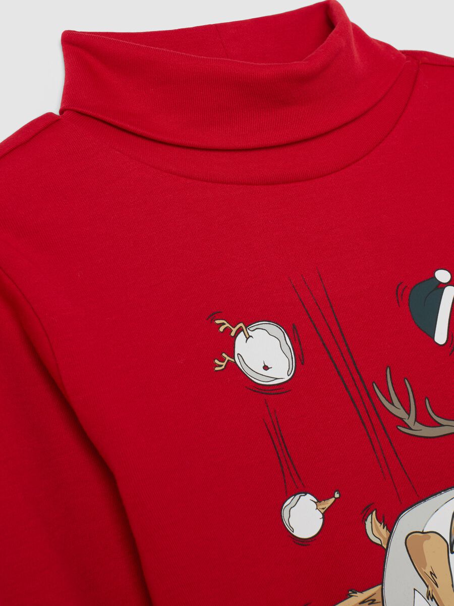 Red pure cotton regular fit kid's t-shirt with reindeer_3