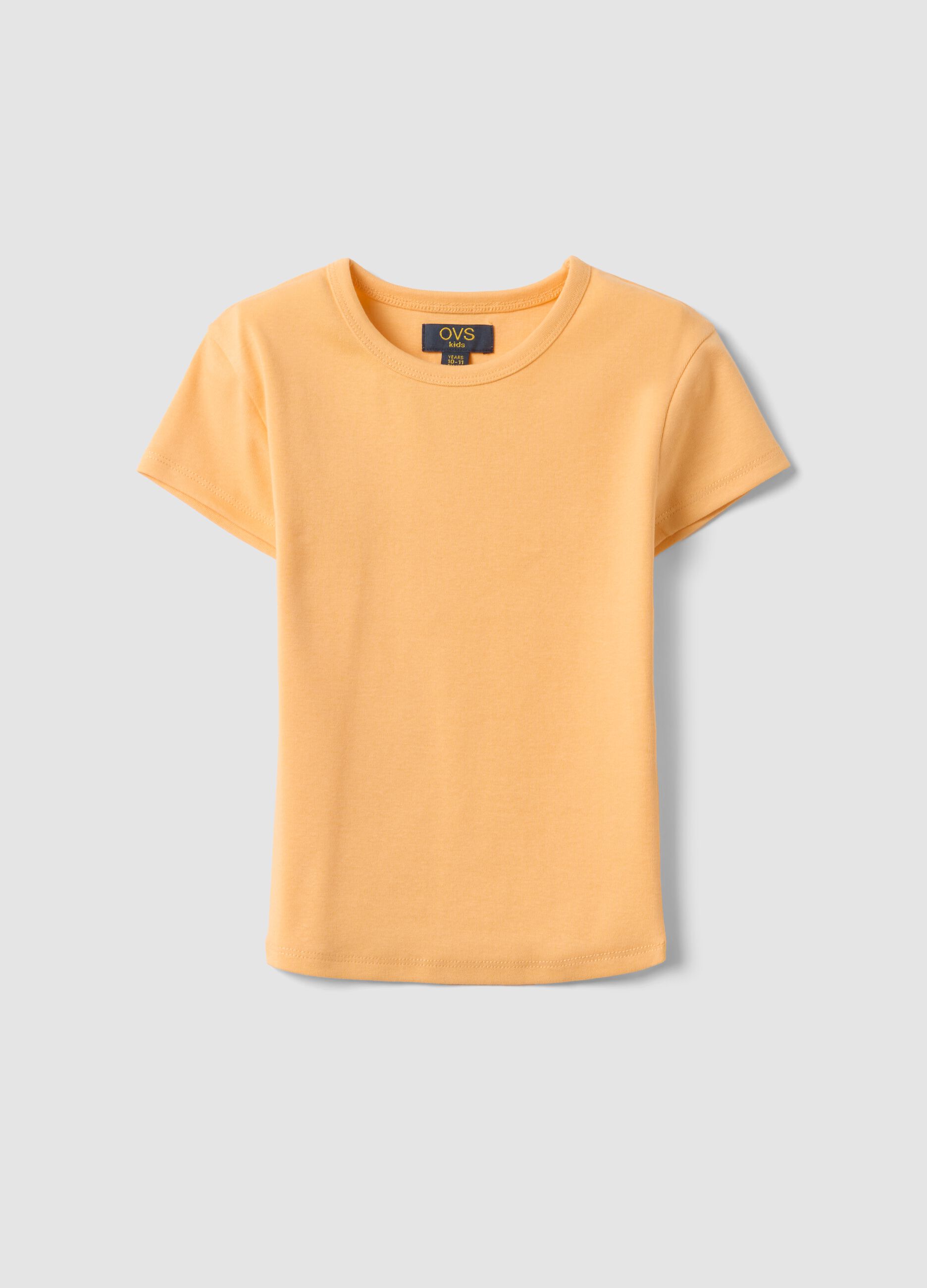 Girls' fitted orange stretch cotton T-shirt