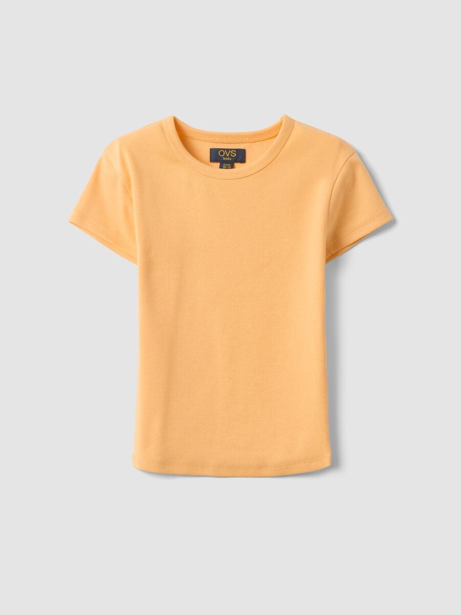 Girls' fitted orange stretch cotton T-shirt_3