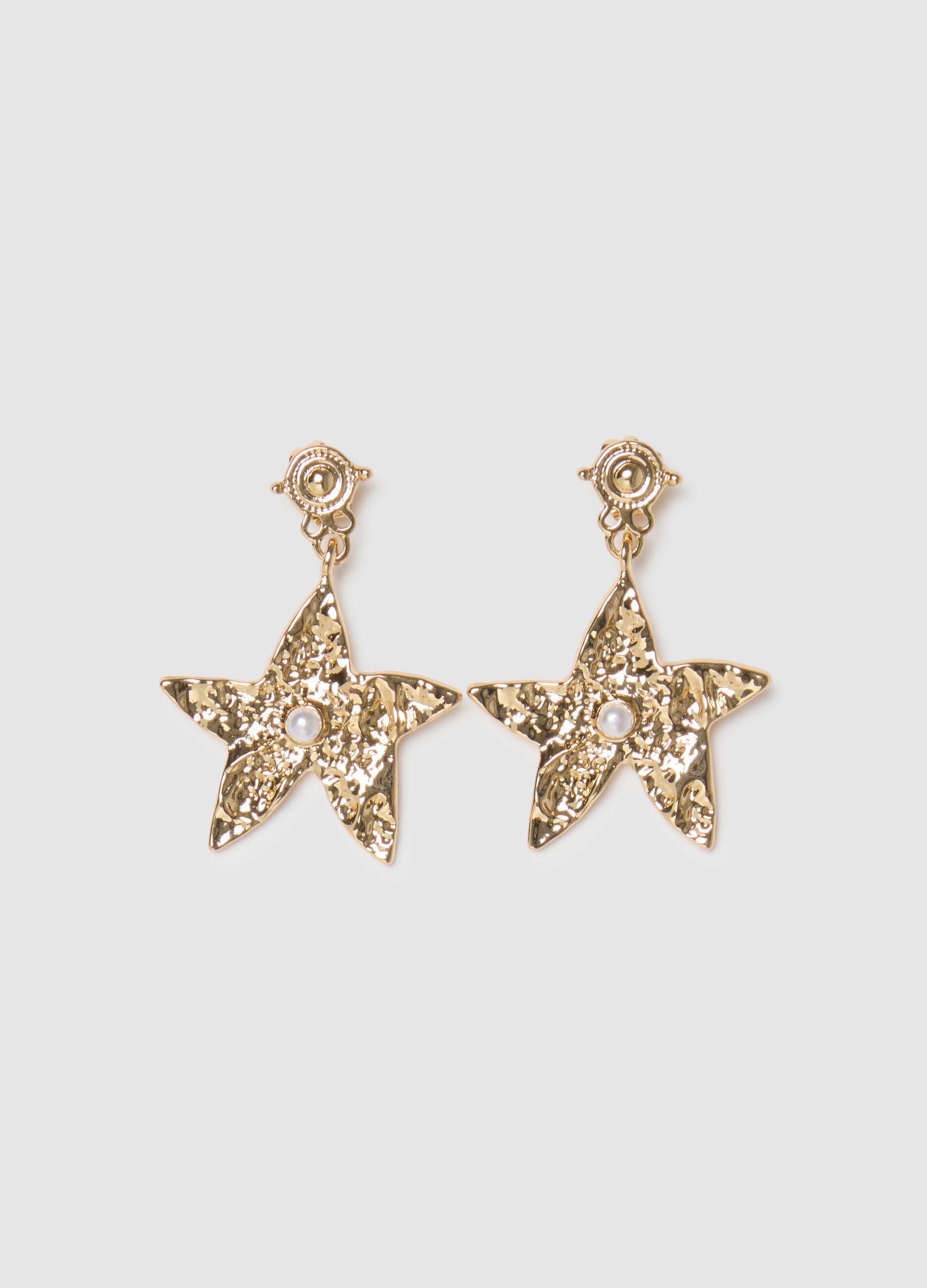 Star-shaped gold-coloured zinc earrings with pearls