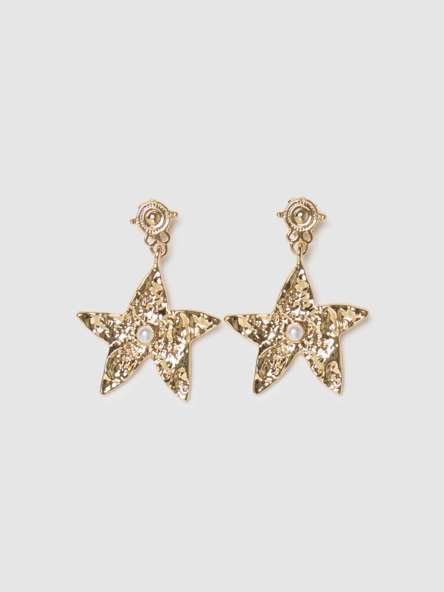 Star-shaped gold-coloured zinc earrings with pearls_0