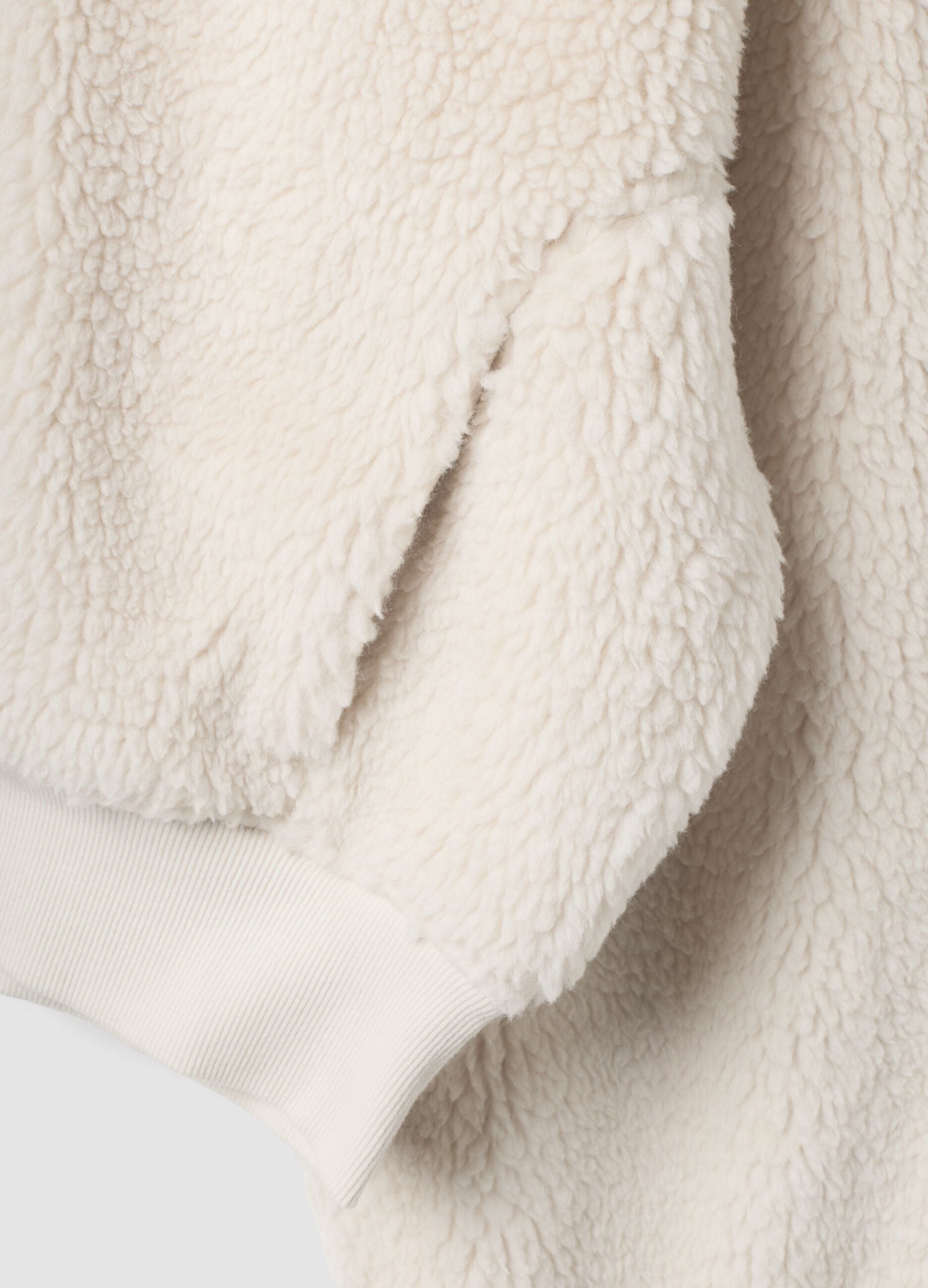 Beige crew-neck teddy-effect sweatshirt