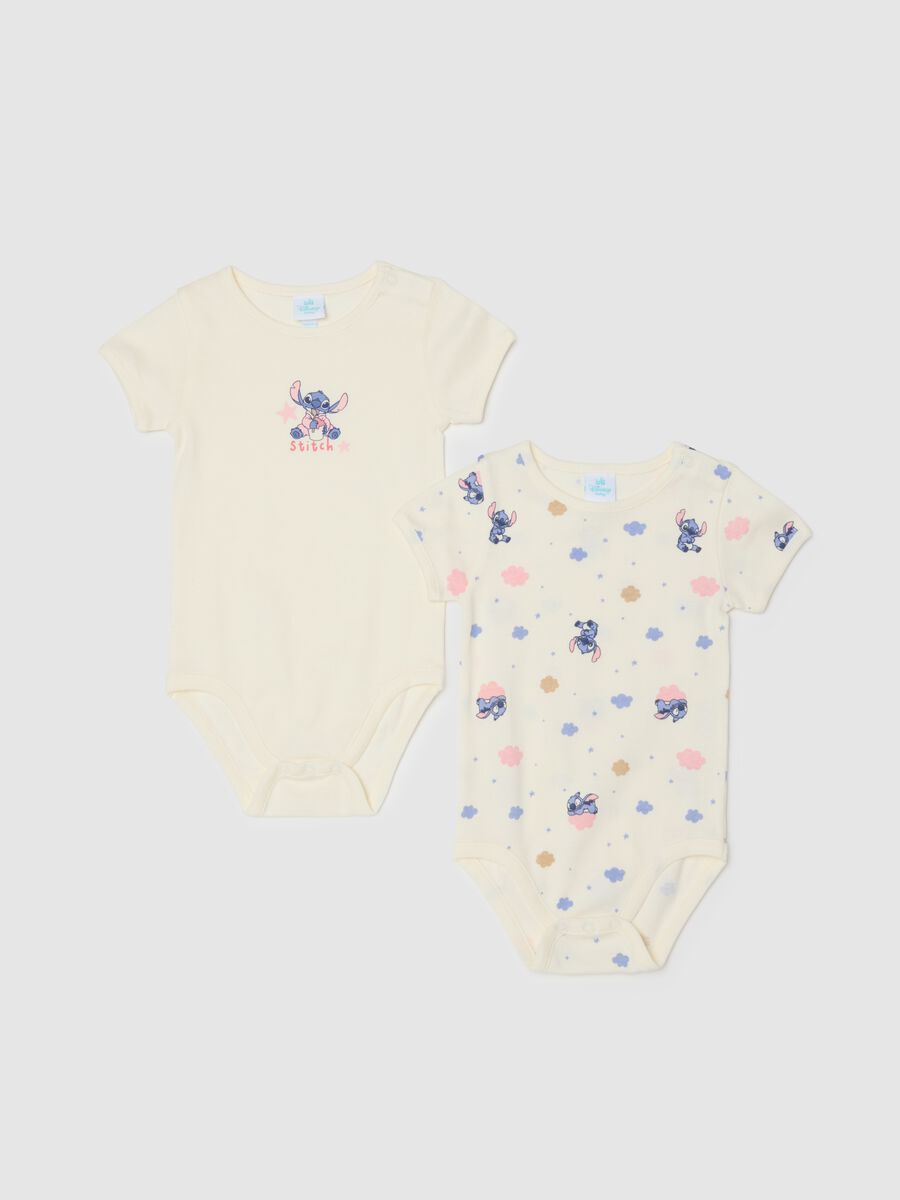 Pack of two baby girl beige bodysuits in pure cotton with prints_0