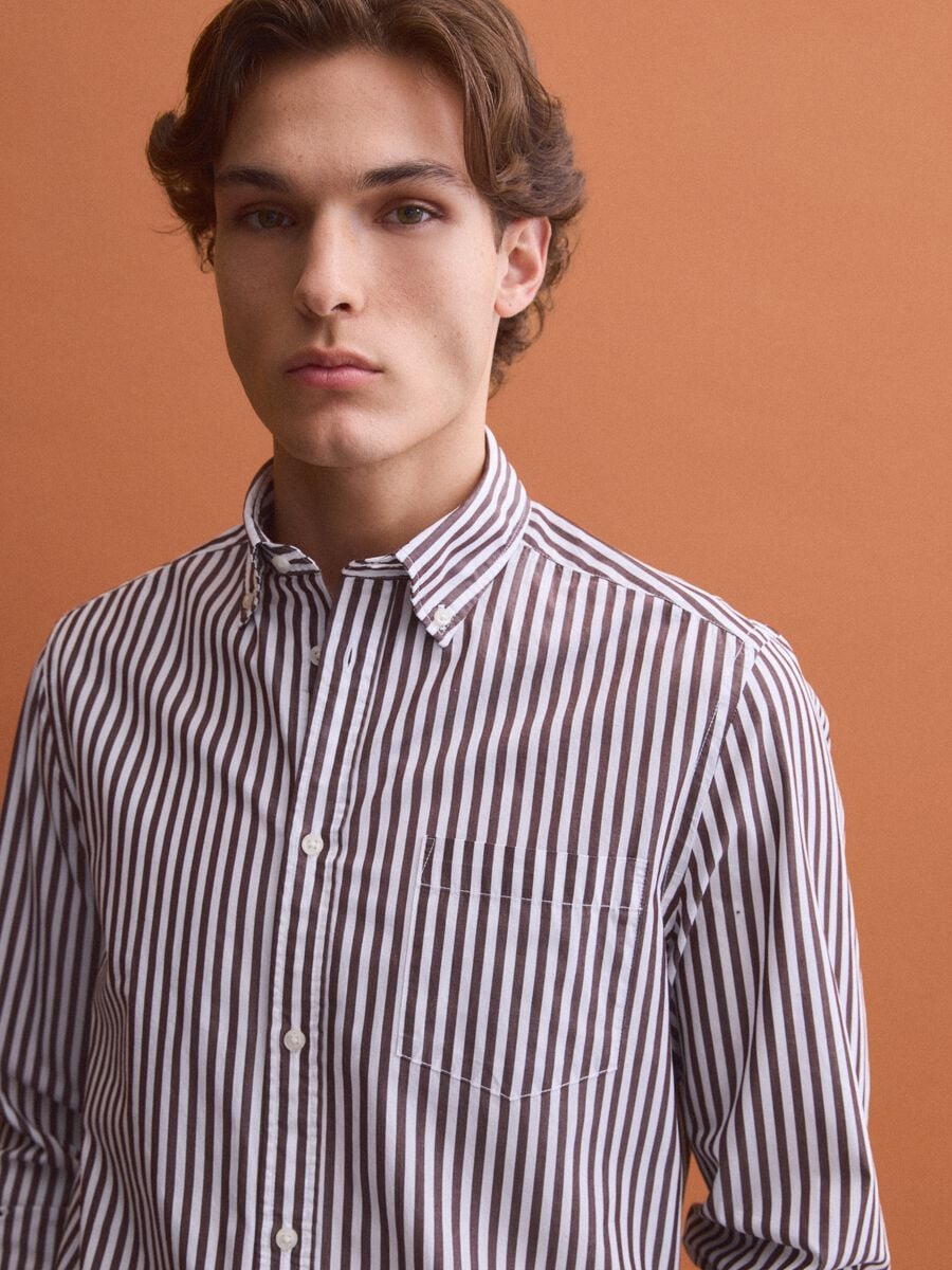 White pure cotton poplin striped shirt, regular fit_3