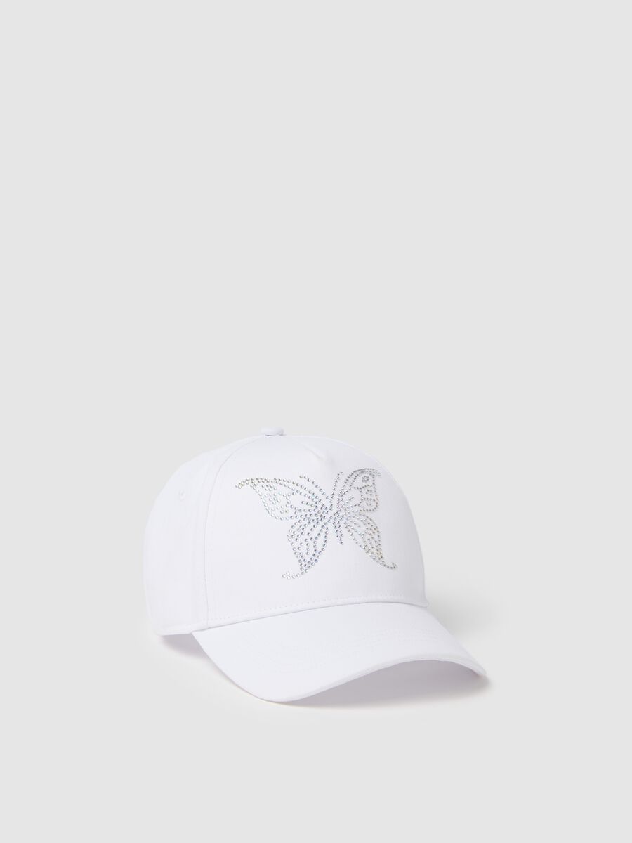 White baseball cap with butterfly embellishment_0