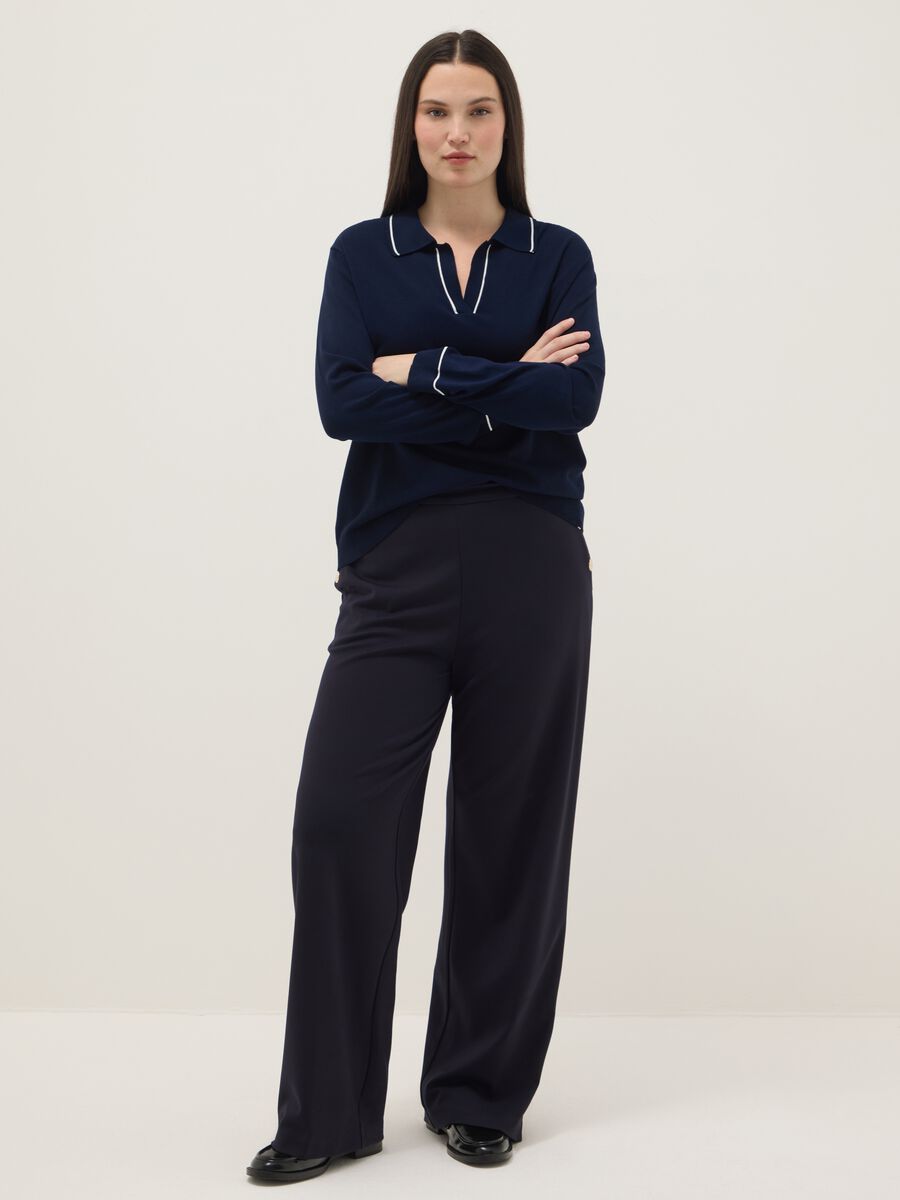 Blue viscose blend jumper with polo collar regular fit_1