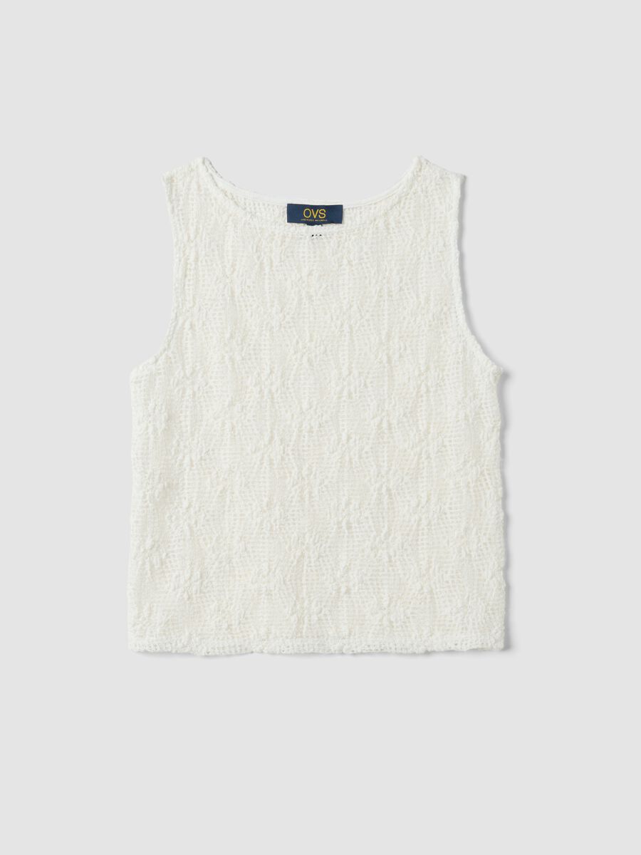 White stretch crochet-knit tank top_4
