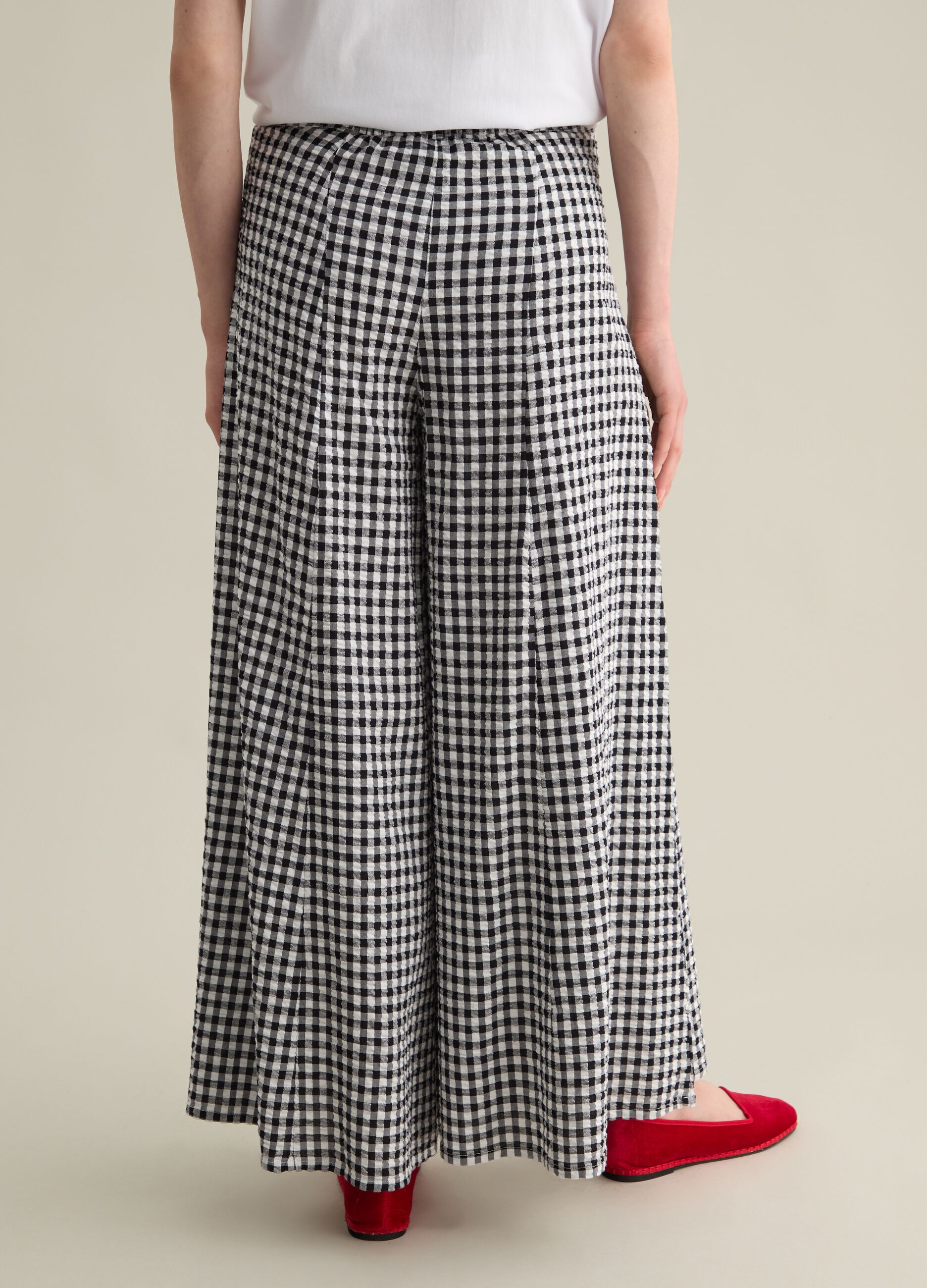 Pantaloni da donna in cotone e viscosa multicolor flare con cintura elastica
