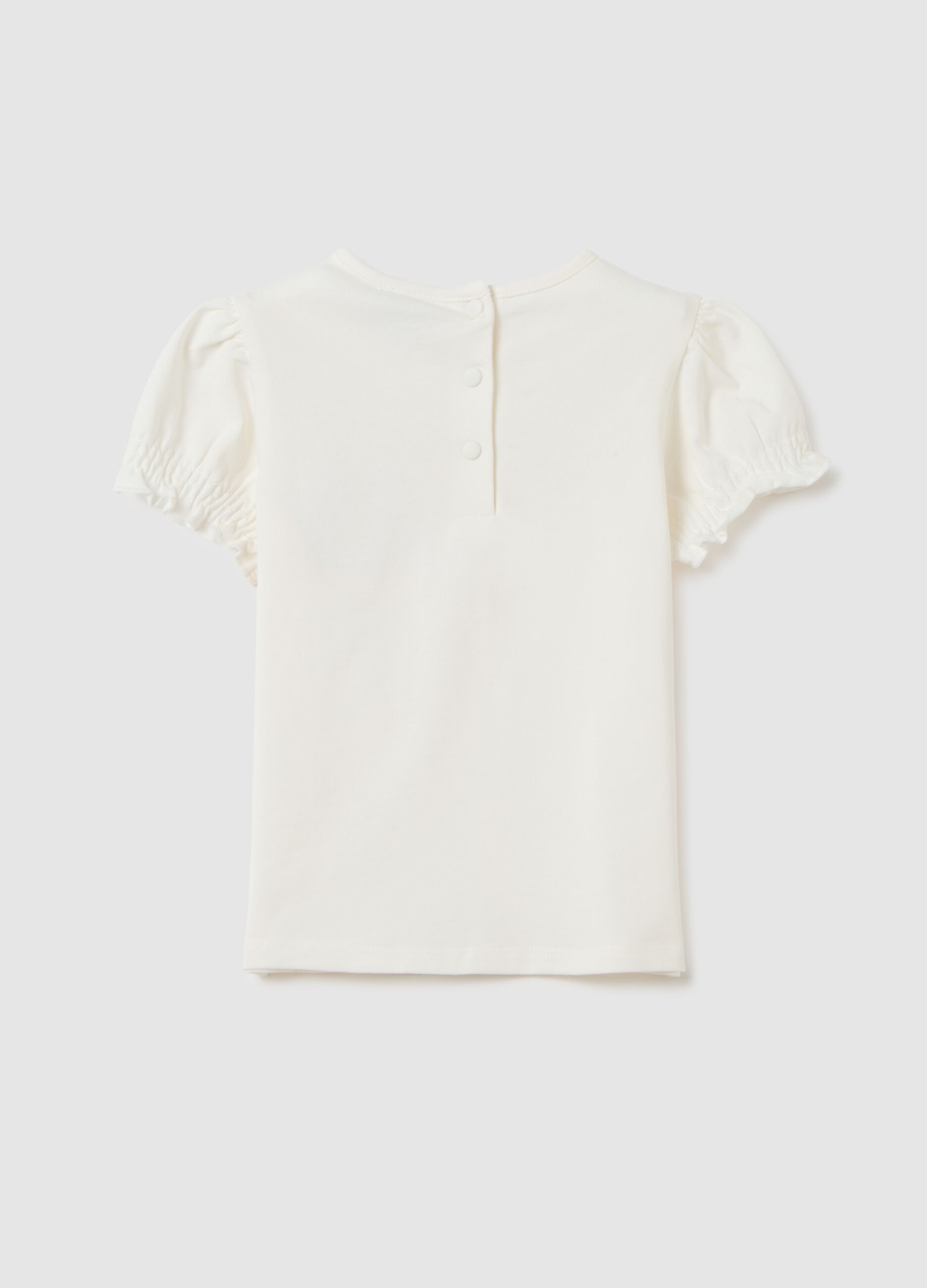 T-shirt da neonata in cotone bianco regular fit con crochet