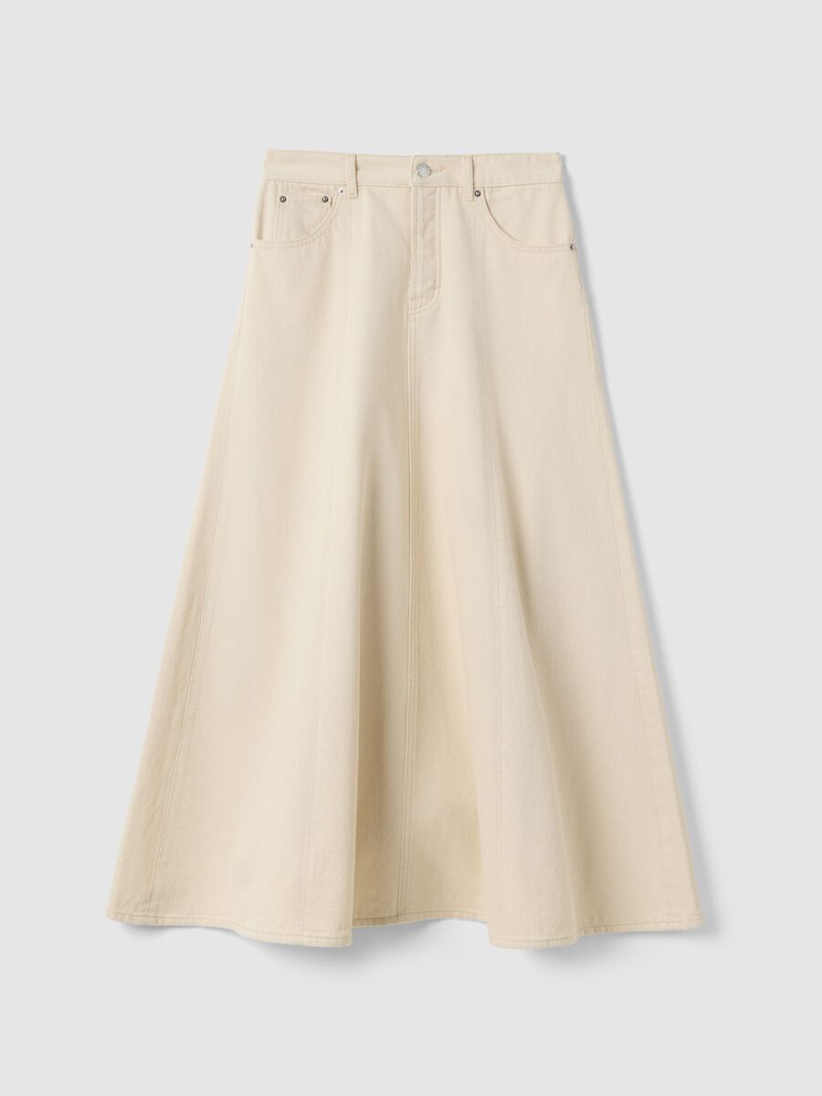 Long beige regular fit pure cotton denim skirt_0